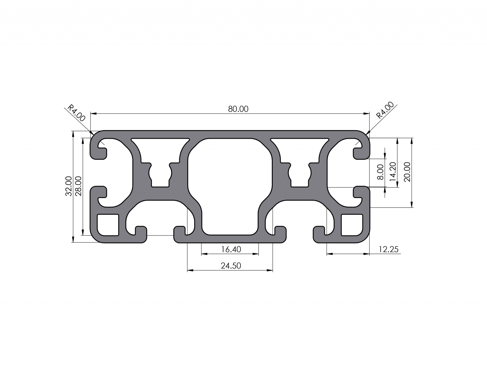 Aluminiumprofil 80x32 leicht Nut 8 I-Typ